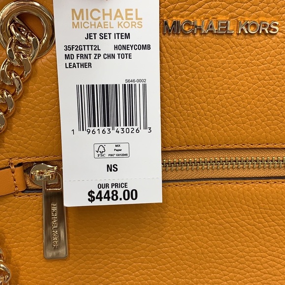 MICHAEL KORS JET SET ITEM MEDIUM FRONT ZIP POCKET CHAIN TOTE BAG HONEYCOMB COLOR - Picture 15 of 16